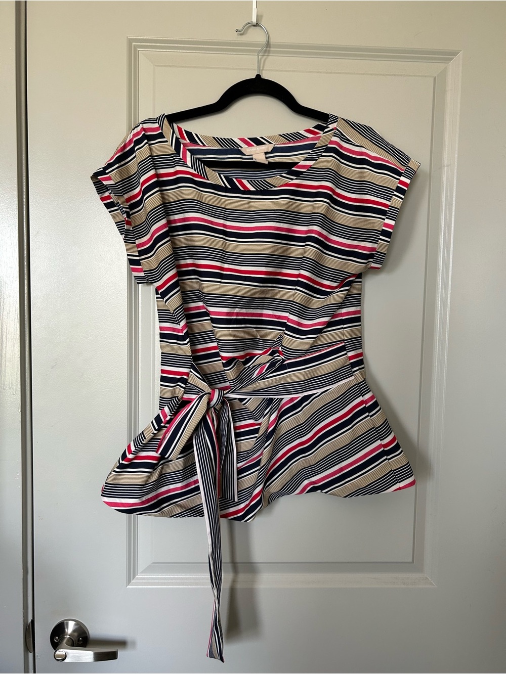 Banana Republic Striped Tie-Waist Top - Navy, Pink & Cream